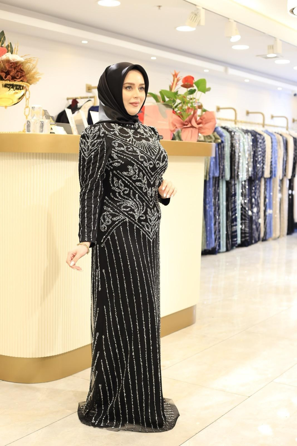 3166 CODE TAŞ PRINTED EVENING DRESS