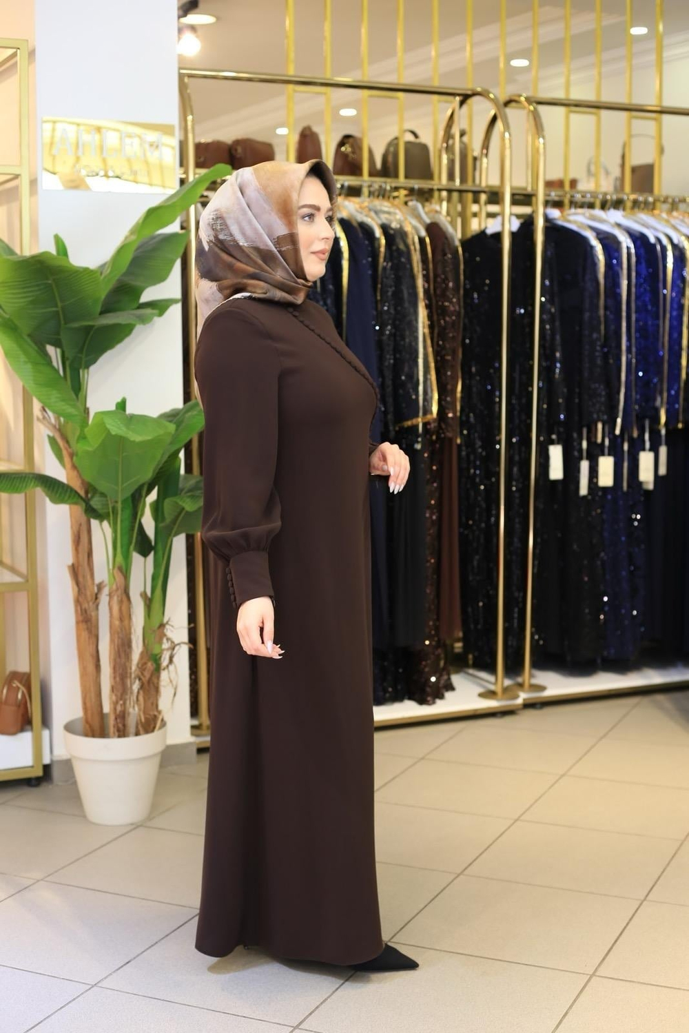 3543-1 KOD DÜĞME DETAYLI ELBİSE