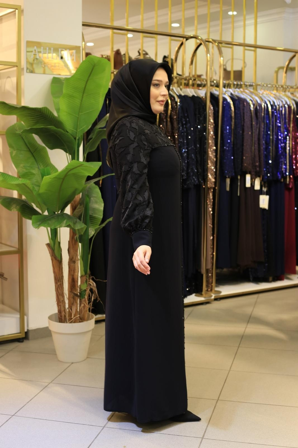 3615 KOD SİM KUMAŞ DETAYLI ELBİSE