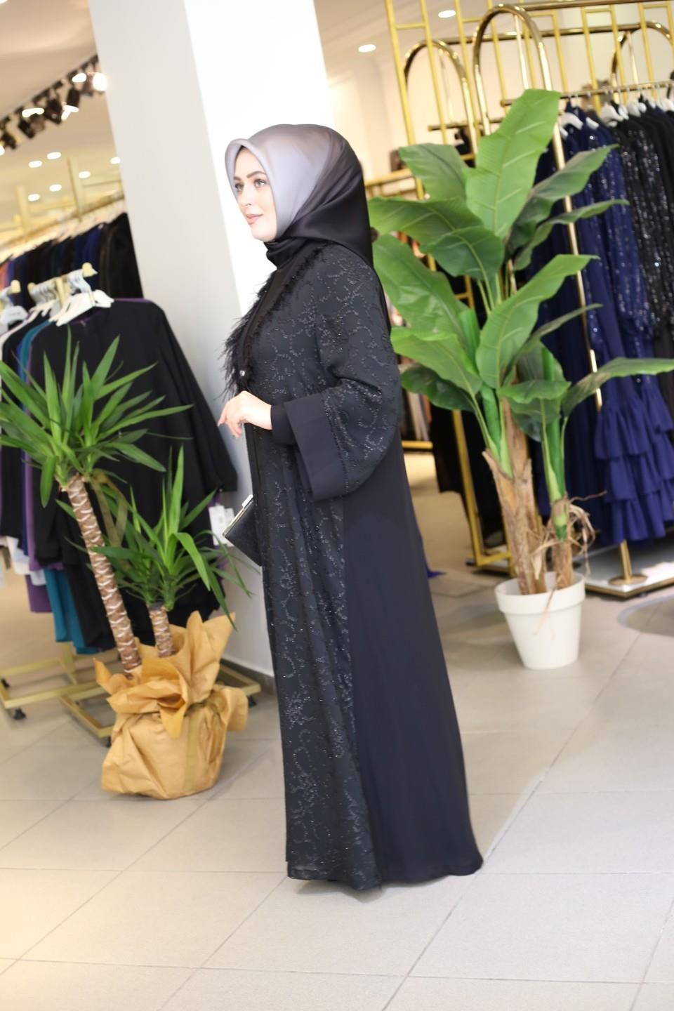 5512 CODE FLOWER EMBROIDERED FEATHERED ABAYA SUIT