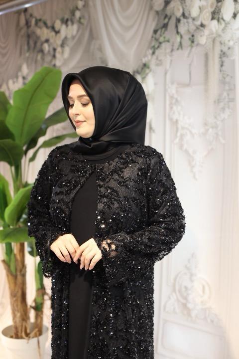 563 بدلة عباية منقوشة بالترتر الذاتي كود 563