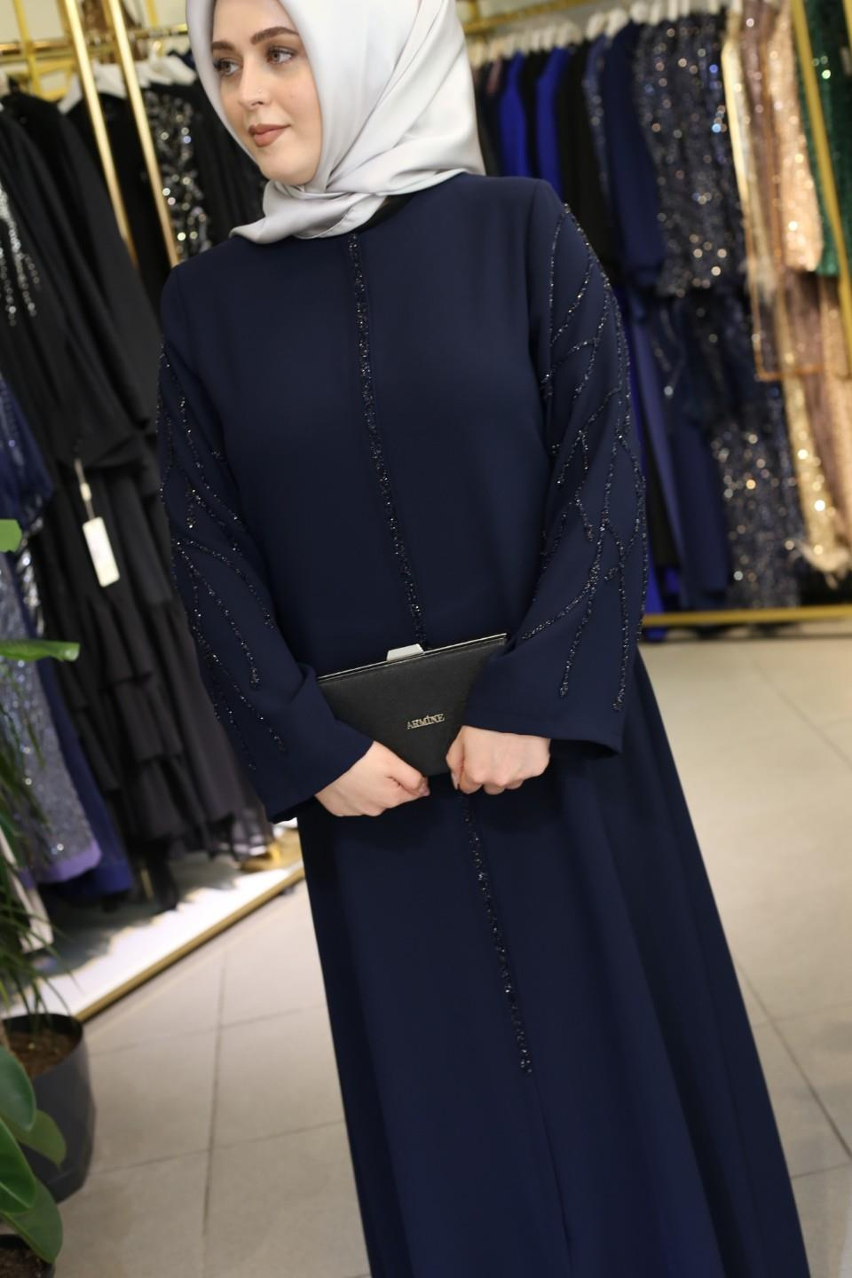 7087 CODE MANCHES ABAYA BRODÉE EN PIERRE