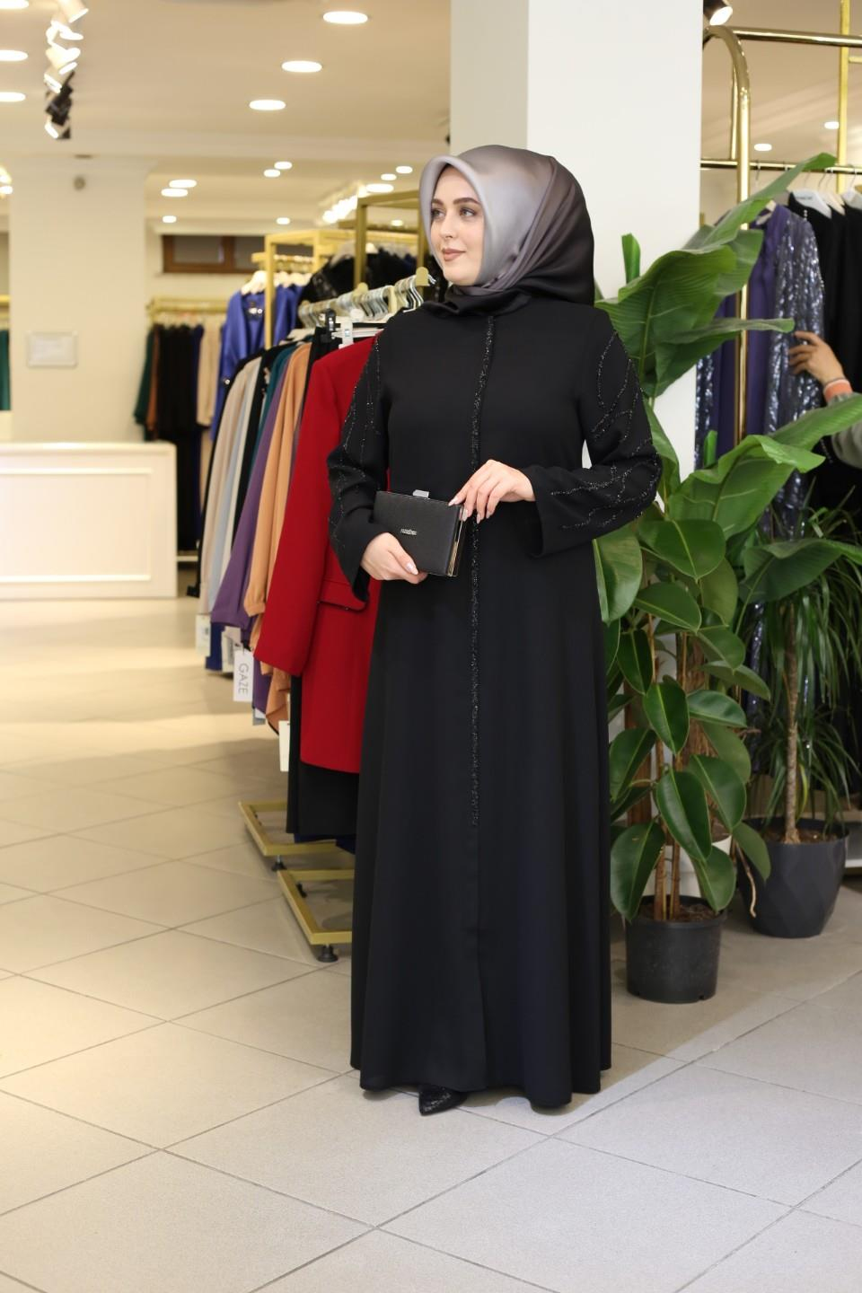 7087 CODE MANCHES ABAYA BRODÉE EN PIERRE