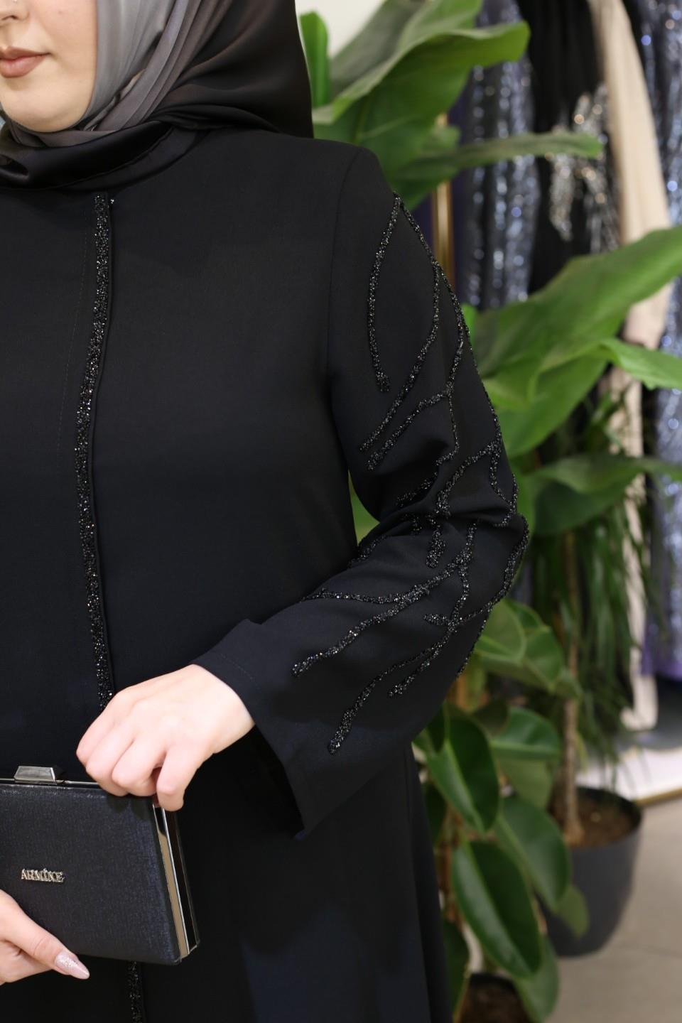 7087 CODE MANCHES ABAYA BRODÉE EN PIERRE
