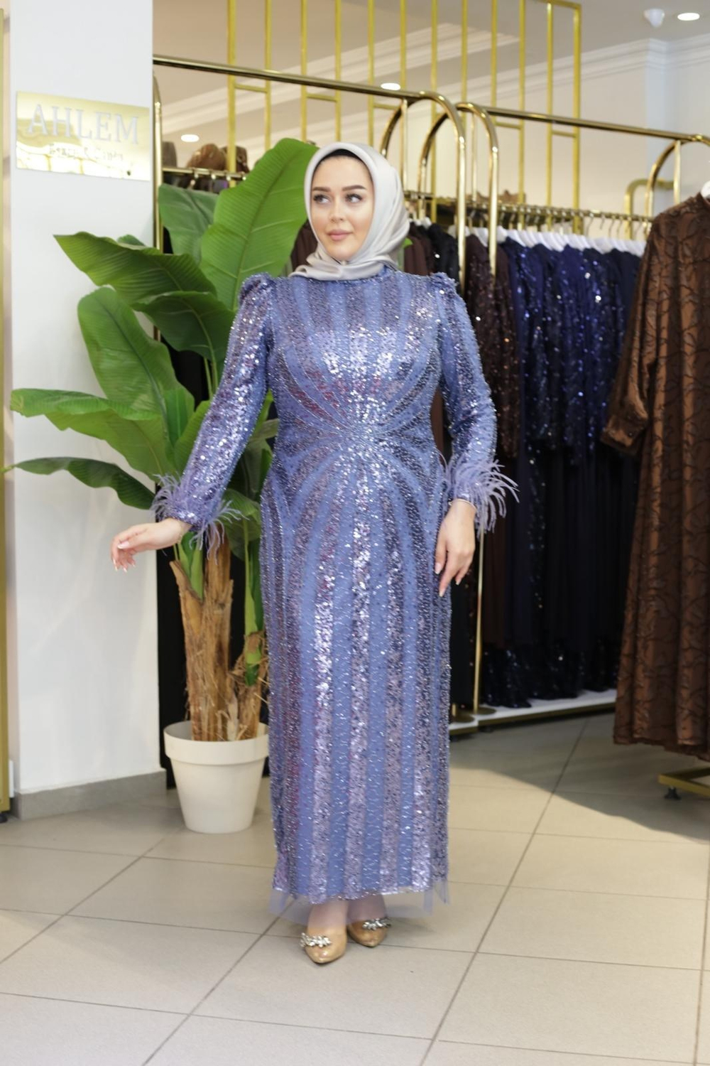 ARMC529 ABENDKLEID AUS STEIN MIT ÄRMELDETAIL