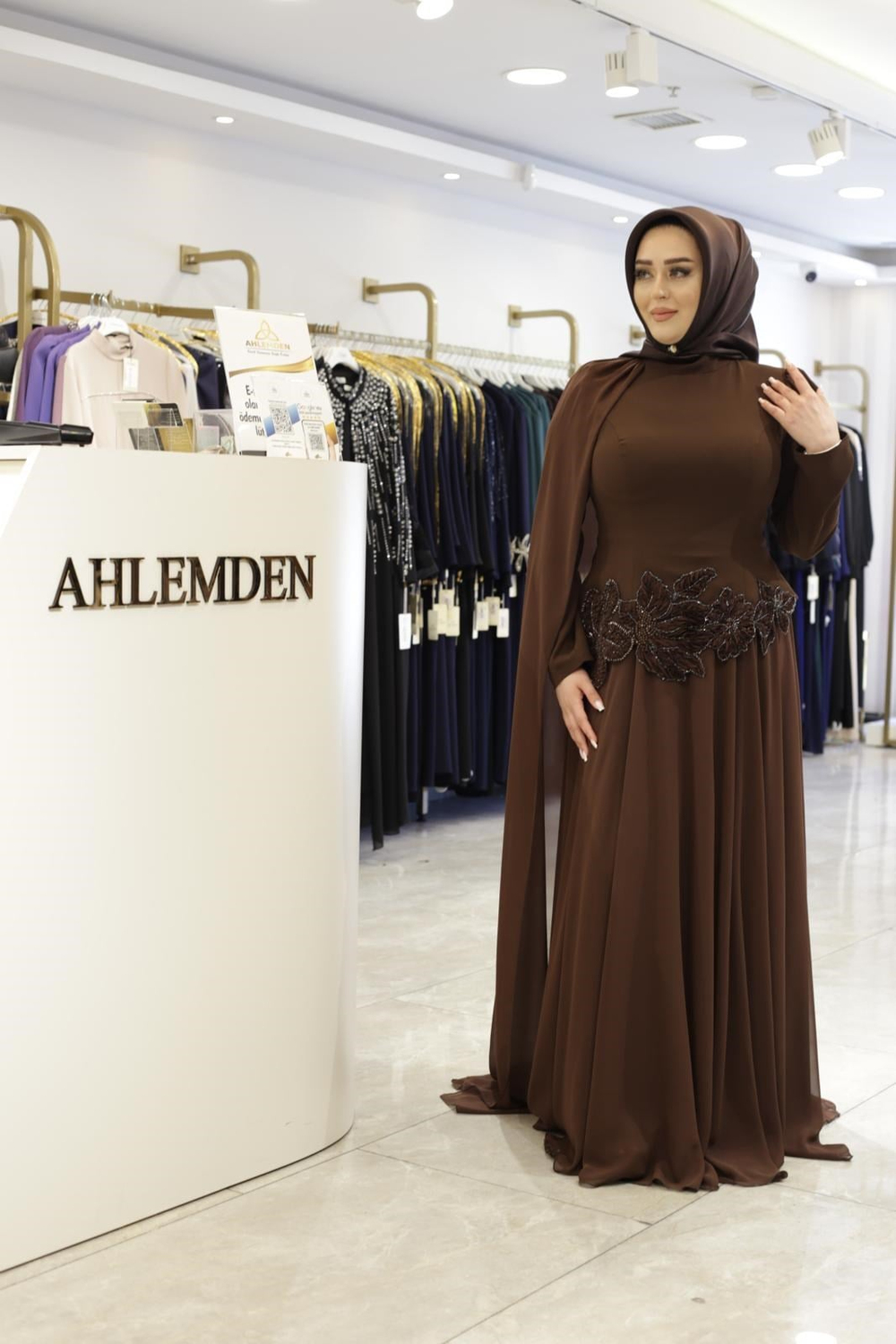 BEL İŞLEMELİ ŞİFON ABİYE ELBİSE 0067 KOD