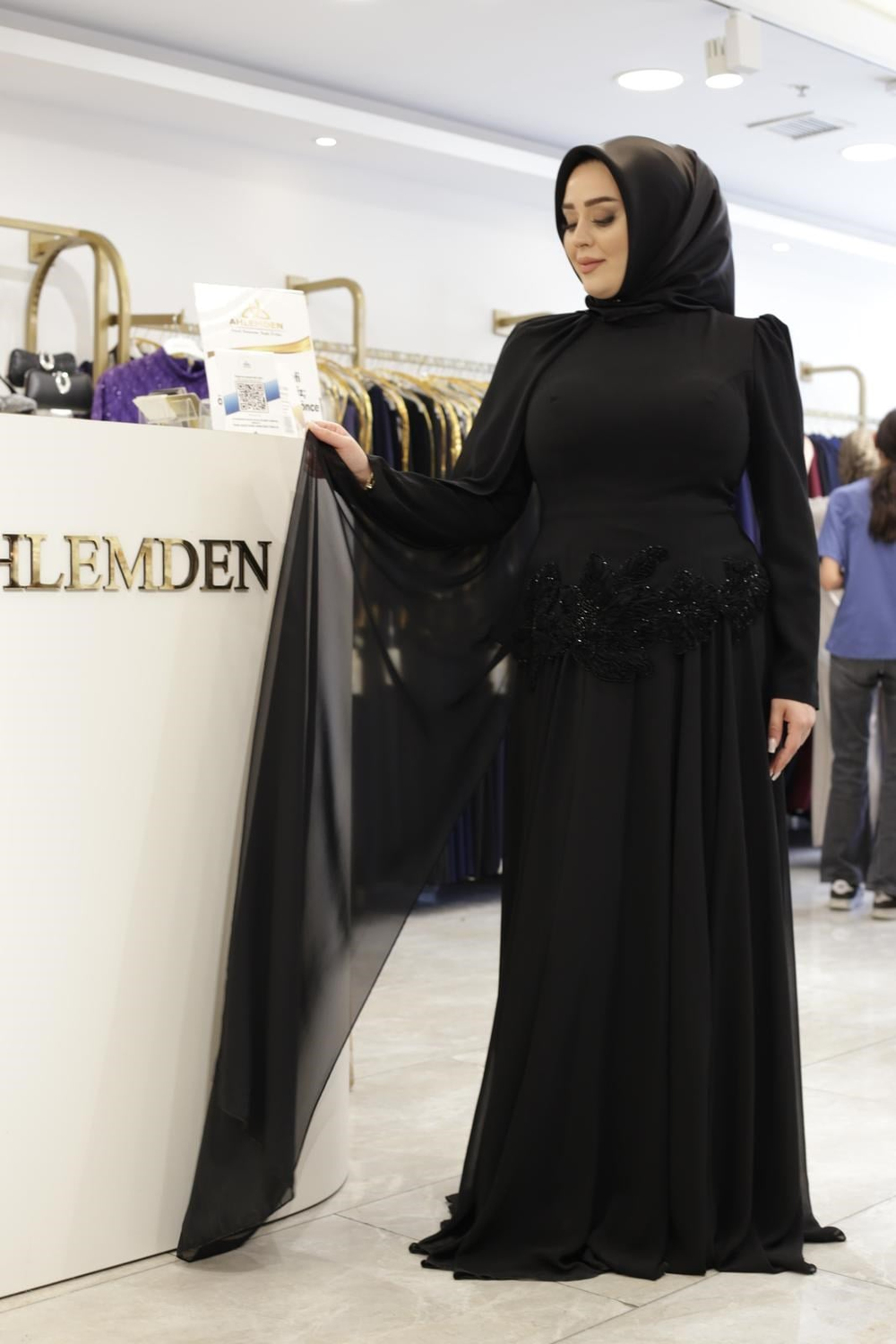 BEL İŞLEMELİ ŞİFON ABİYE ELBİSE 0067 KOD