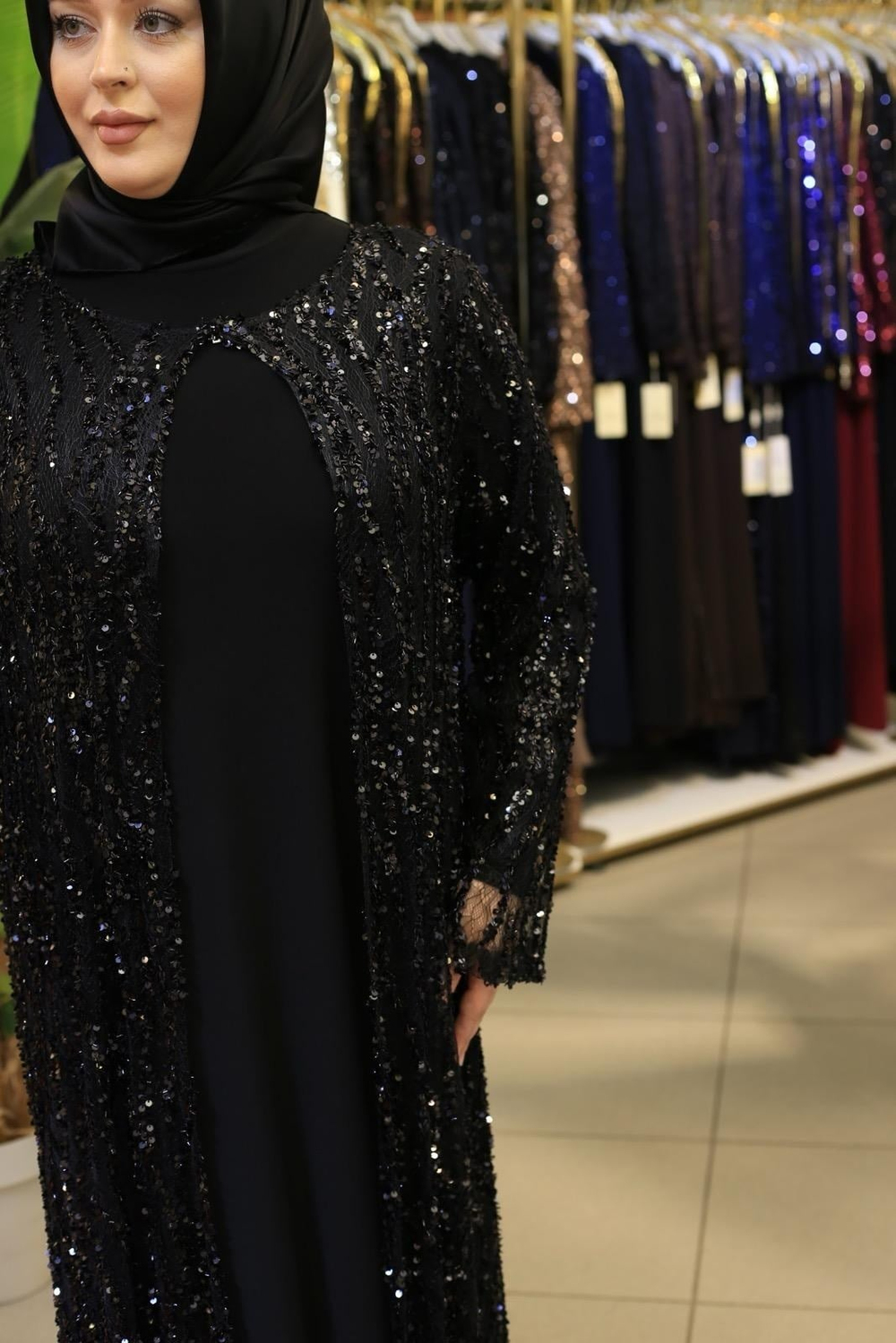 BEY701 KOD TAŞLI ABAYA TAKIM