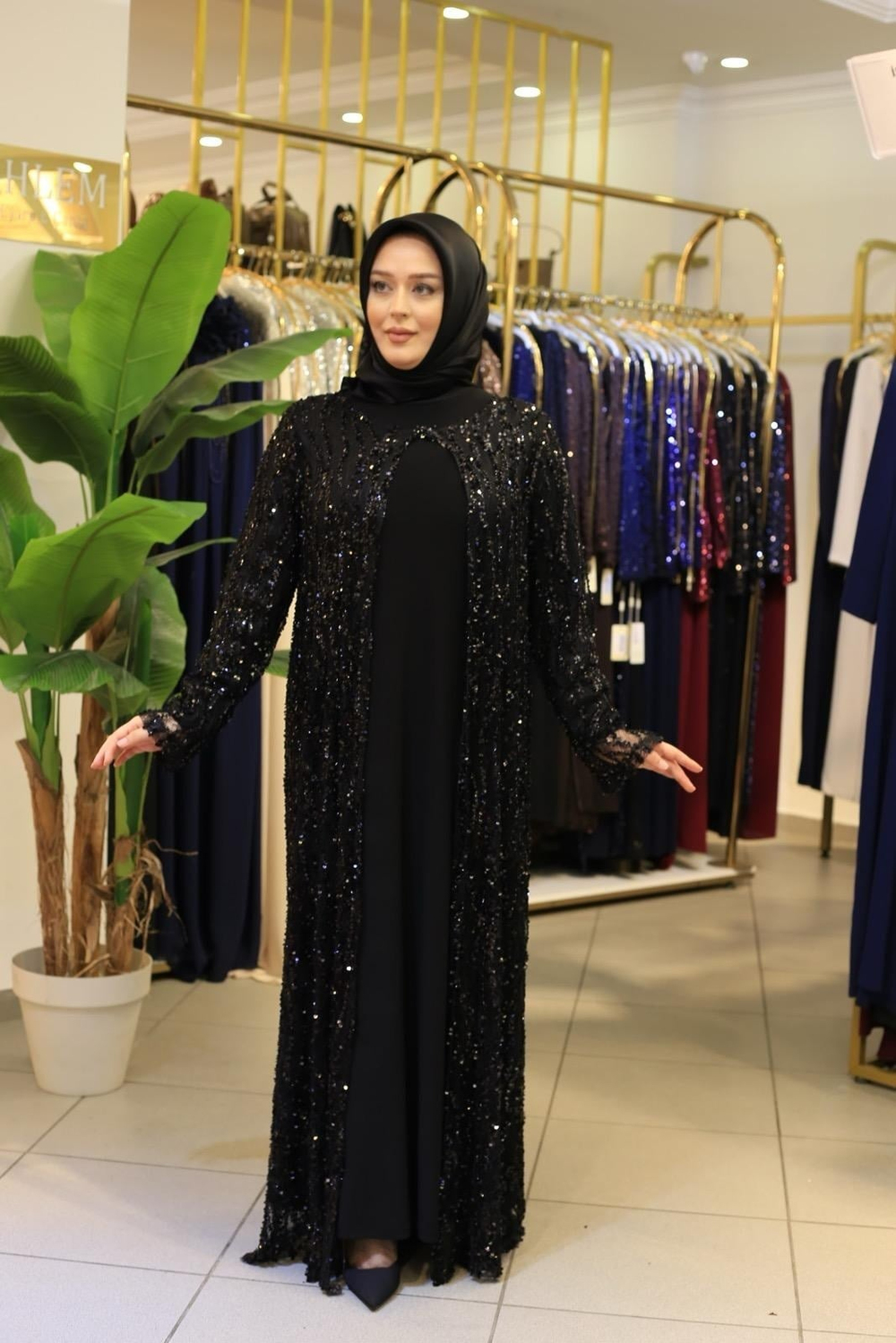 BEY701 KOD TAŞLI ABAYA TAKIM