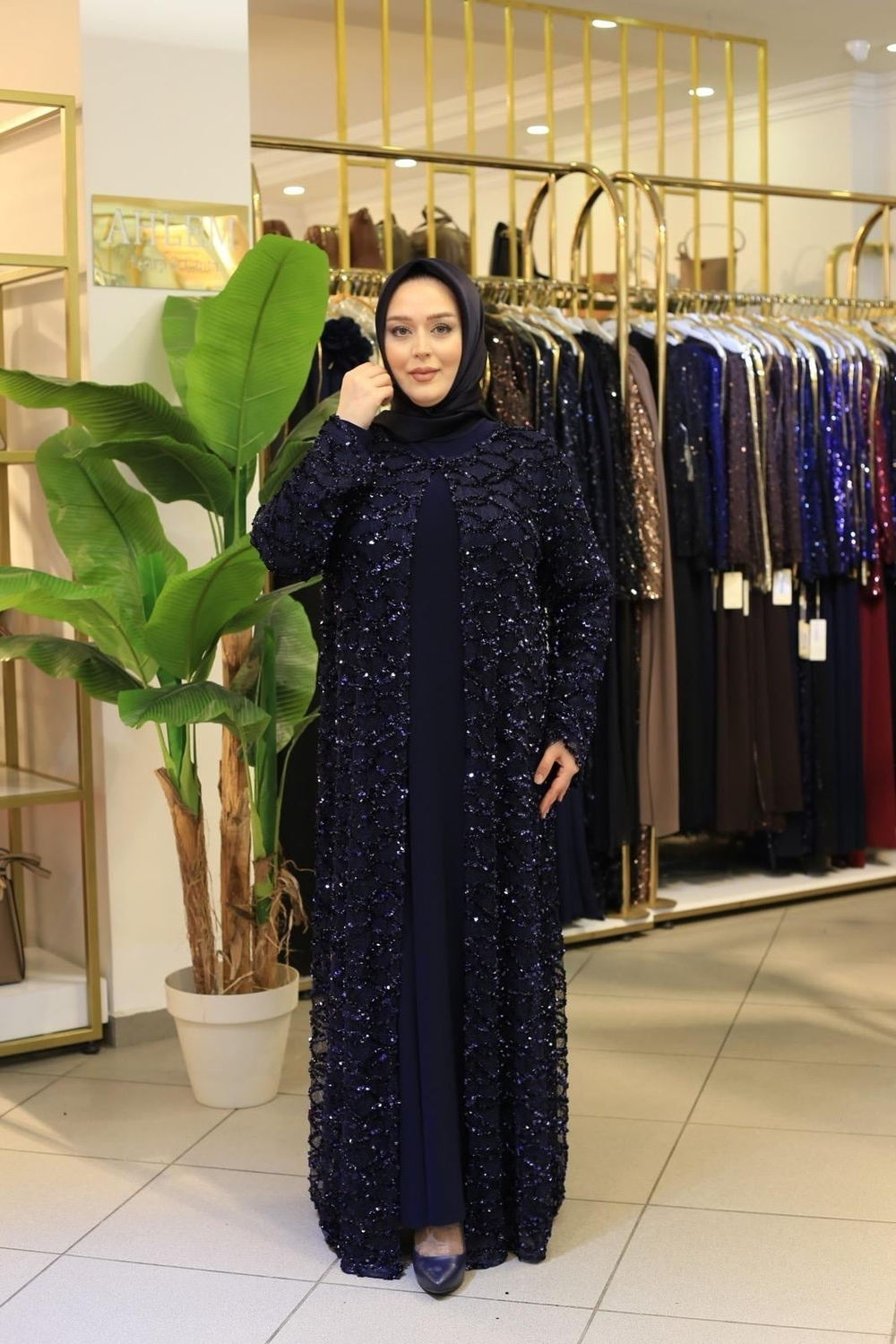 BEY701 KOD TAŞLI ABAYA TAKIM