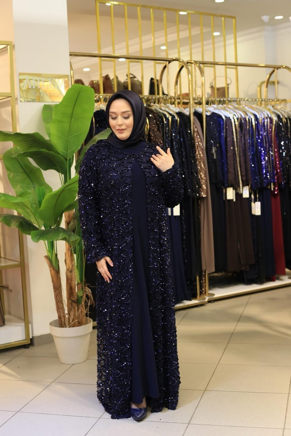 BEY701 KOD TAŞLI ABAYA TAKIM