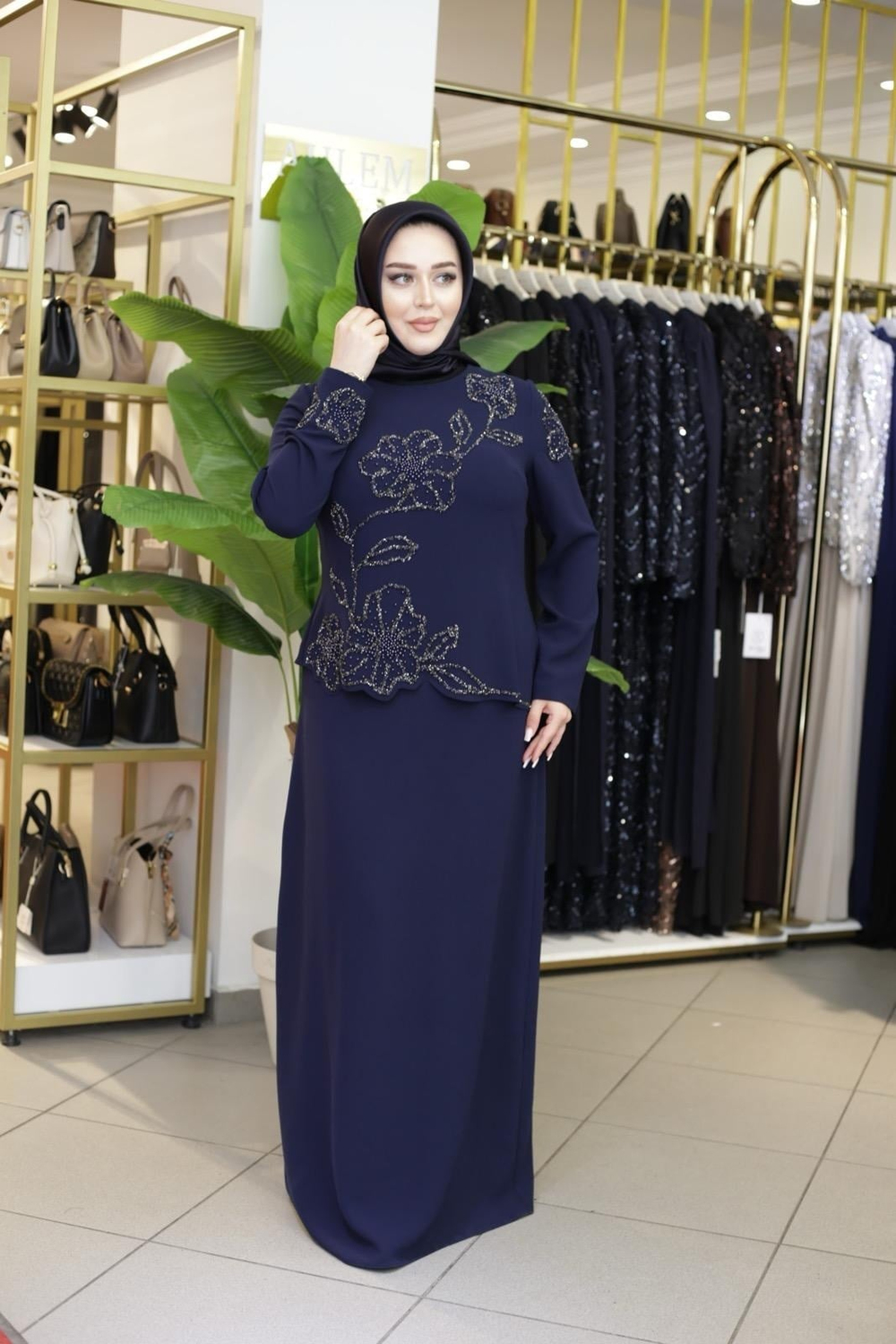ÇİÇEK TAŞ İŞLEMELİ ELBİSE 5116 KOD