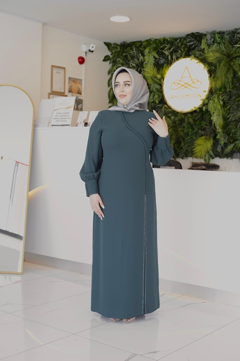 DÜĞME DETAYLI ELBİSE 3543 KOD