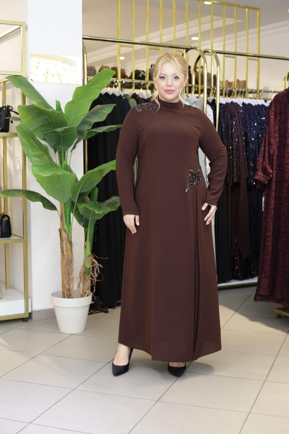 FLORAL İŞLEMELİ ELBİSE 2611 KOD