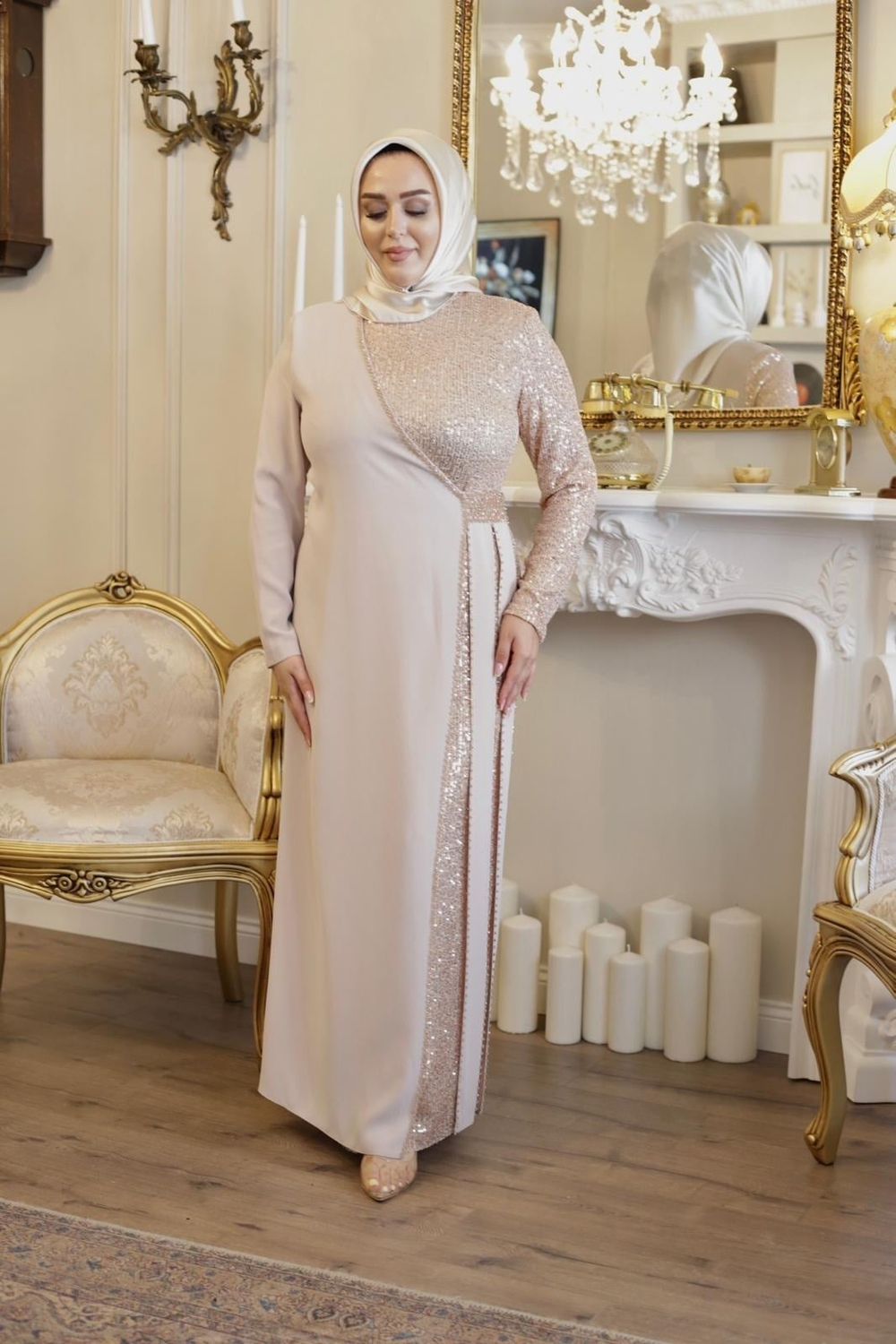 KOLU TAŞLI ŞERİT ELBİSE 3345 KOD