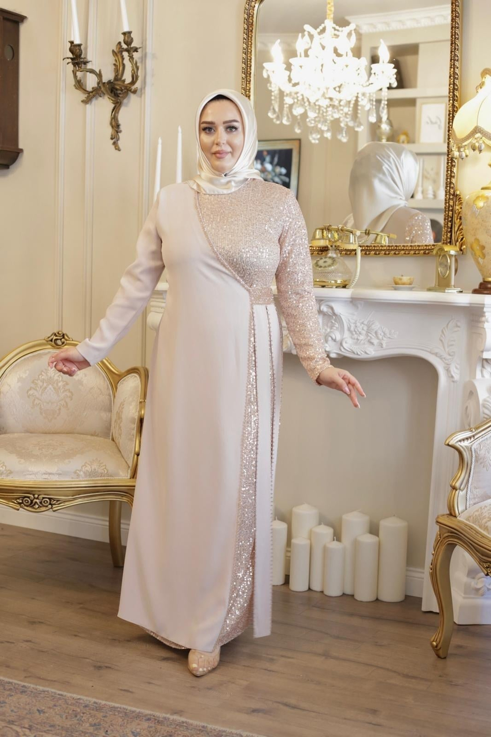 KOLU TAŞLI ŞERİT ELBİSE 3345 KOD