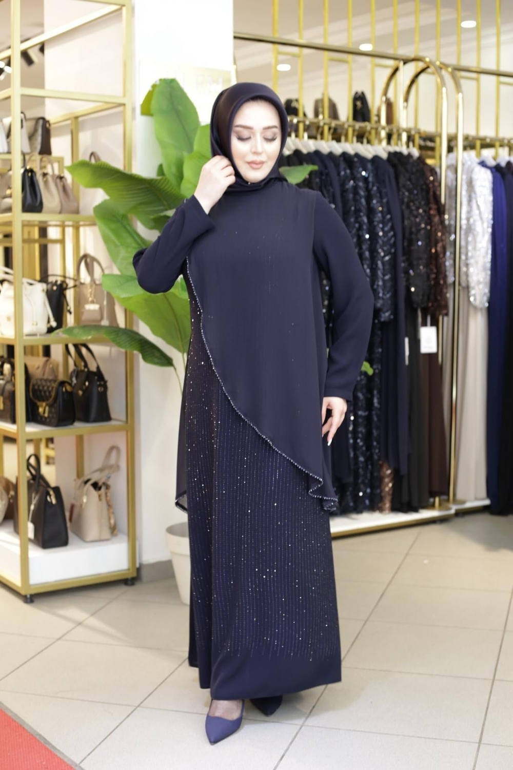 ÖNÜ TAŞLI ŞİFON ELBİSE 2660 KOD