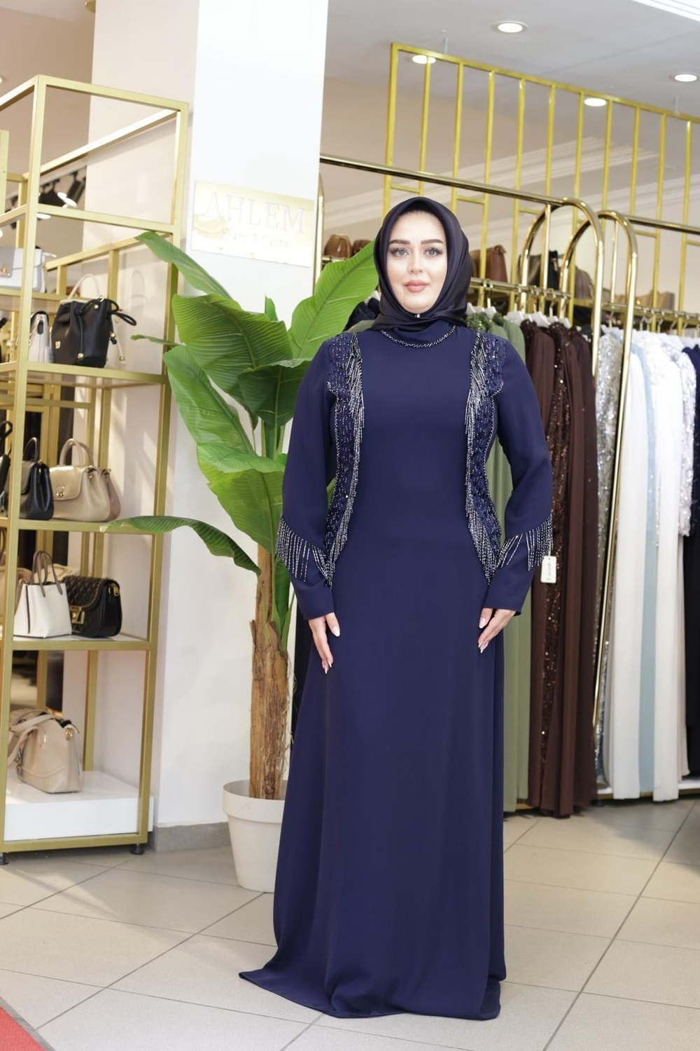 PUL DETAYLI TAŞLI ELBİSE 7216 KOD