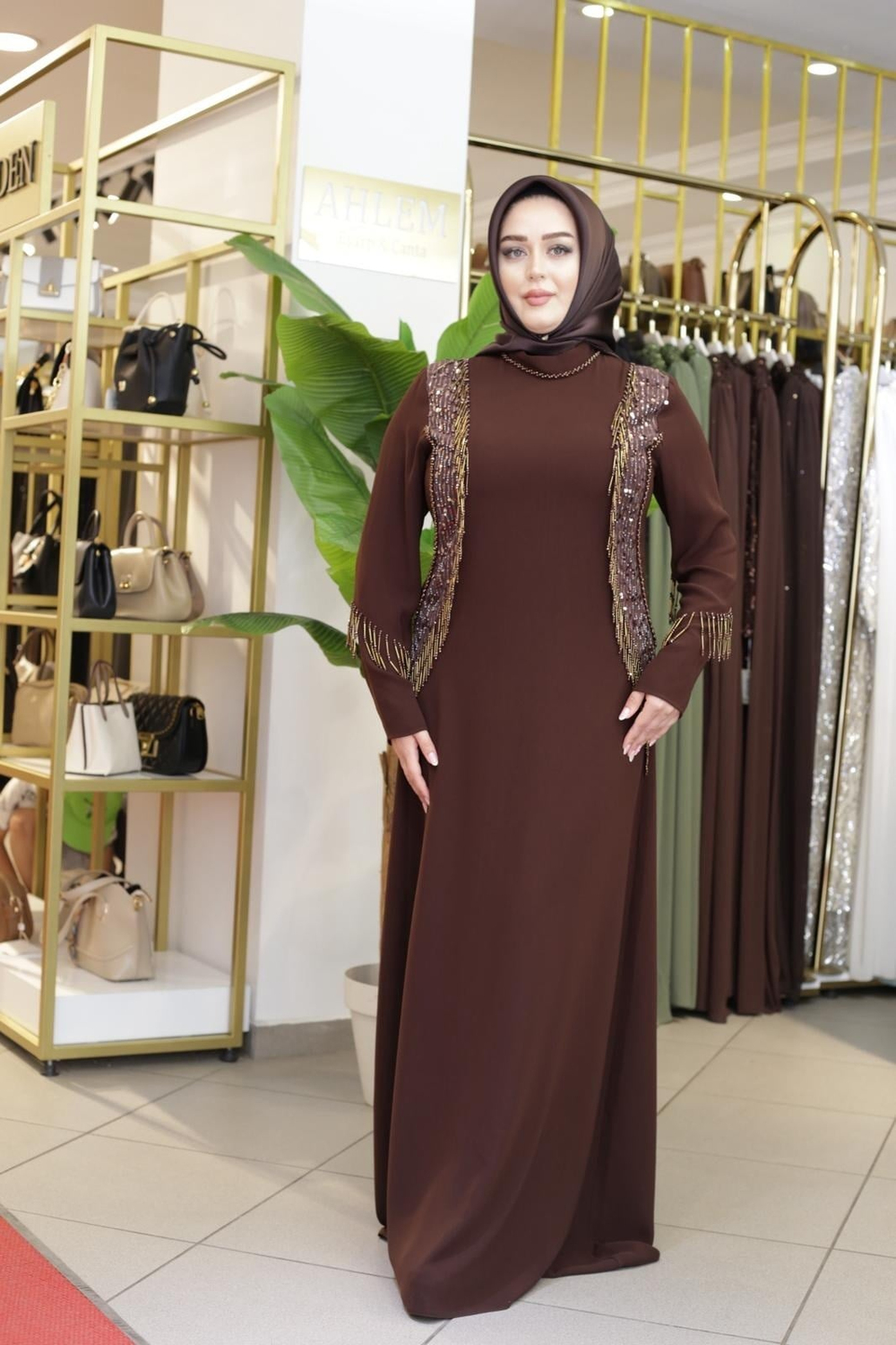 PUL DETAYLI TAŞLI ELBİSE 7216 KOD
