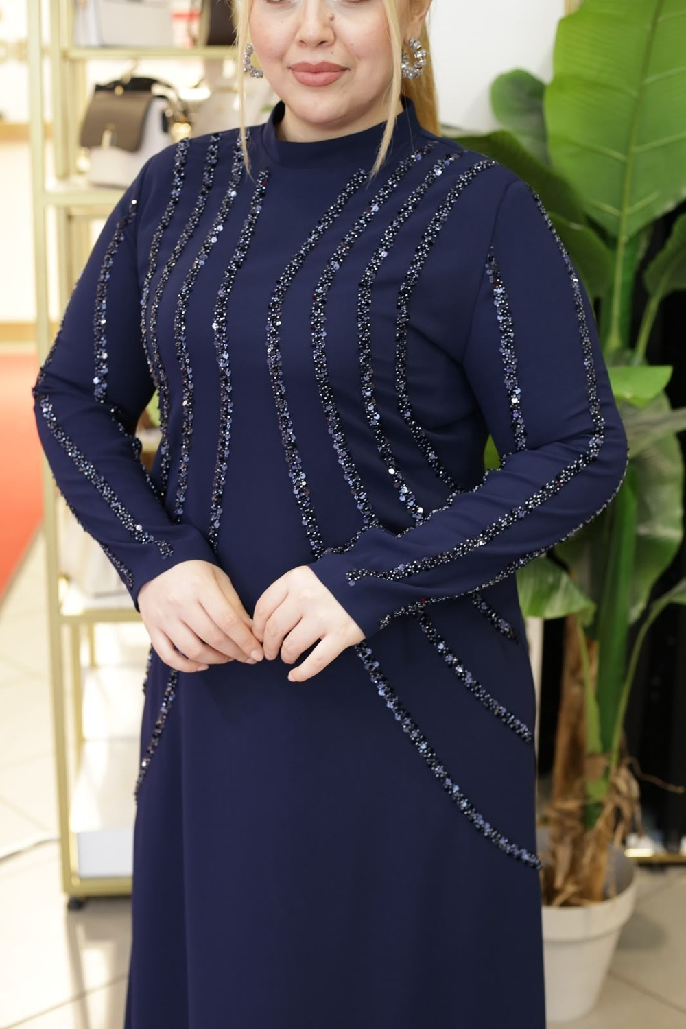 PUL İŞLEMELİ ESTEL ELBİSE 3409 KOD