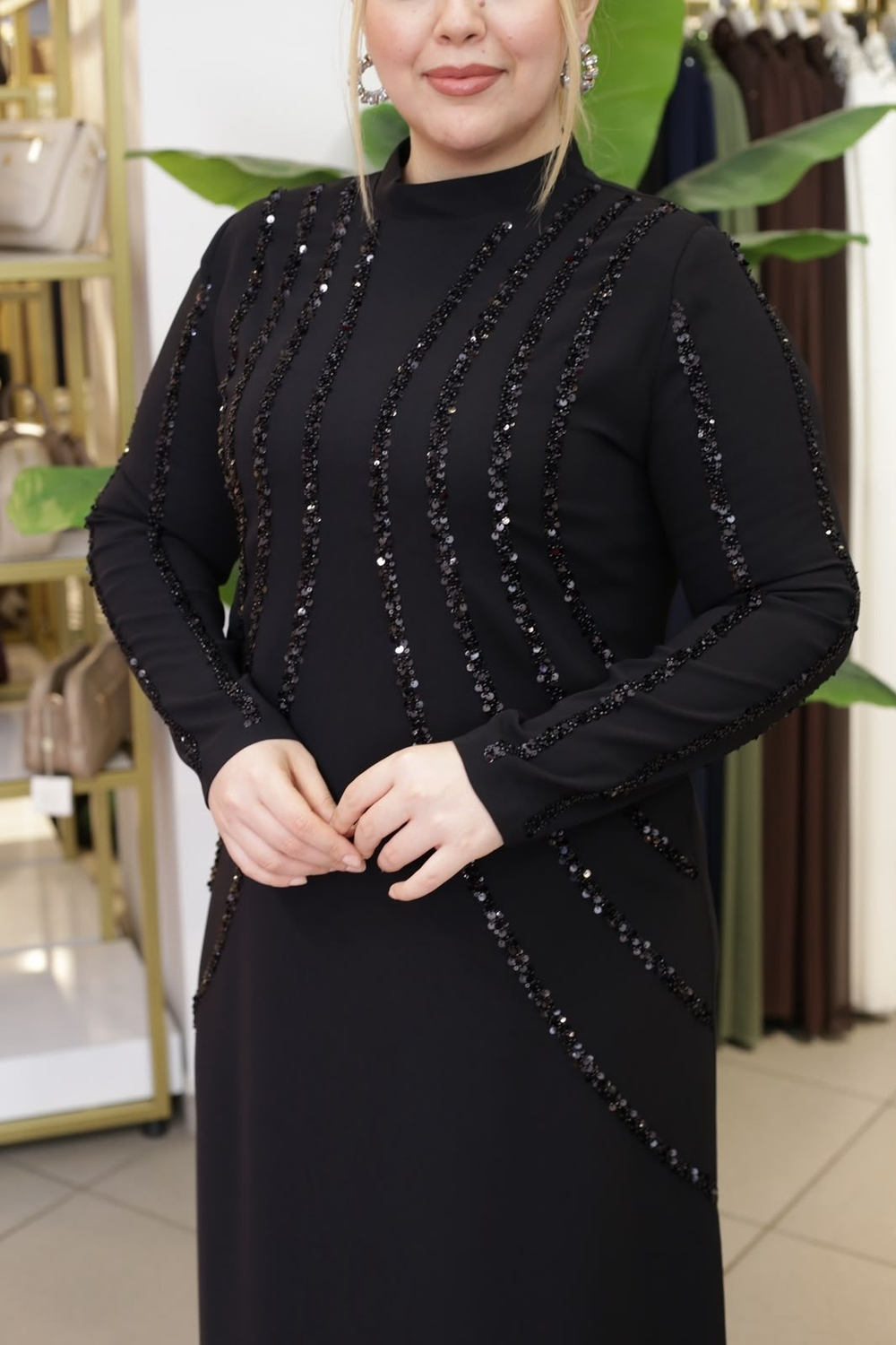 PUL İŞLEMELİ ESTEL ELBİSE 3409 KOD