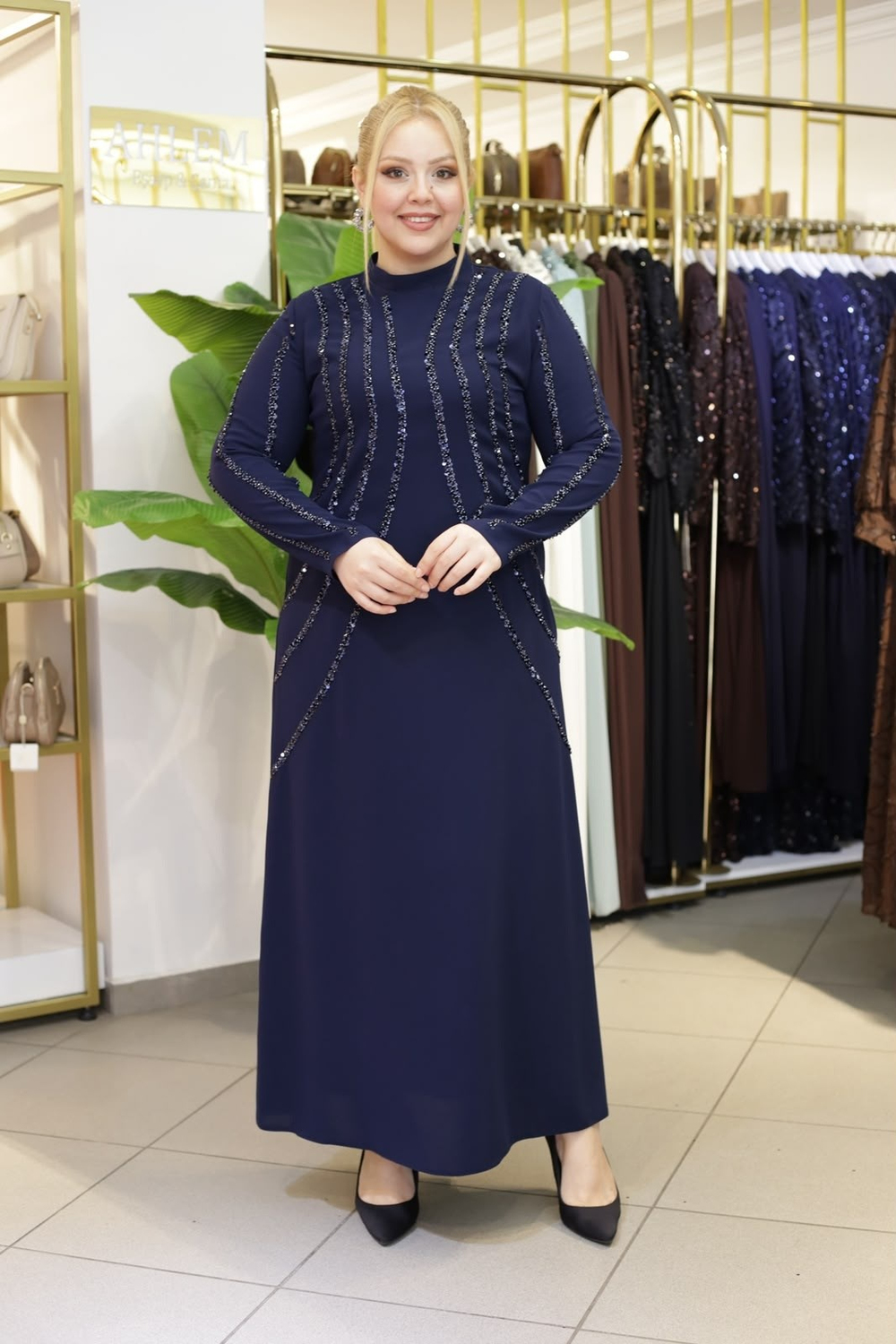 PUL İŞLEMELİ ESTEL ELBİSE 3409 KOD