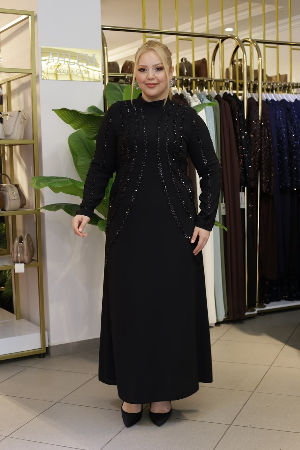 PUL İŞLEMELİ ESTEL ELBİSE 3409 KOD