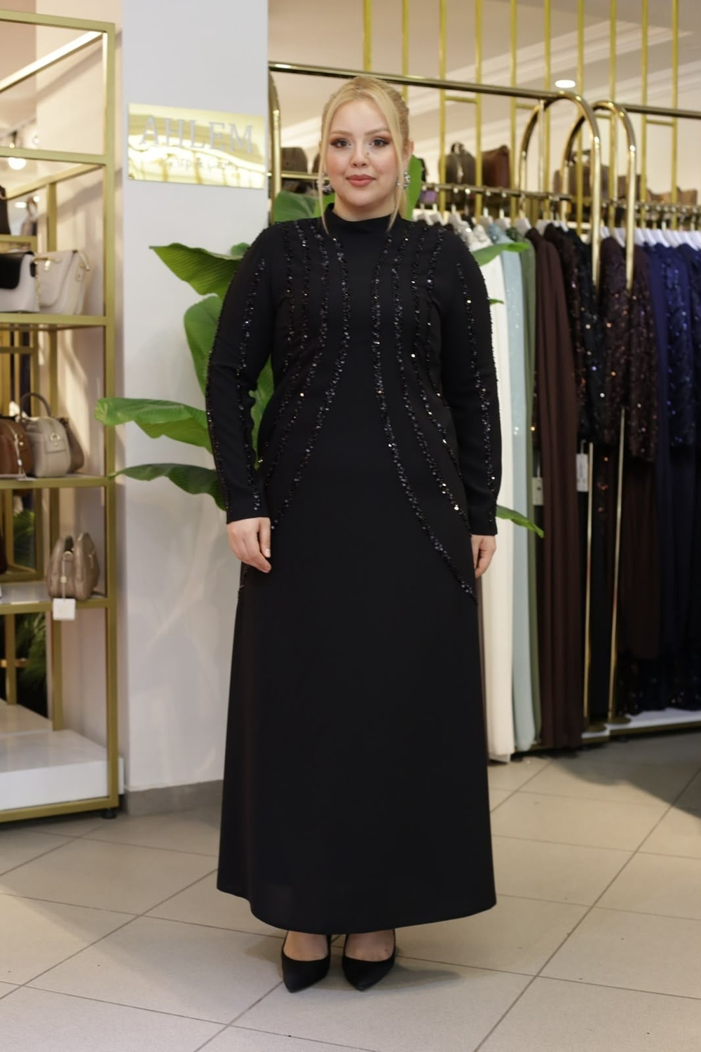 PUL İŞLEMELİ ESTEL ELBİSE 3409 KOD
