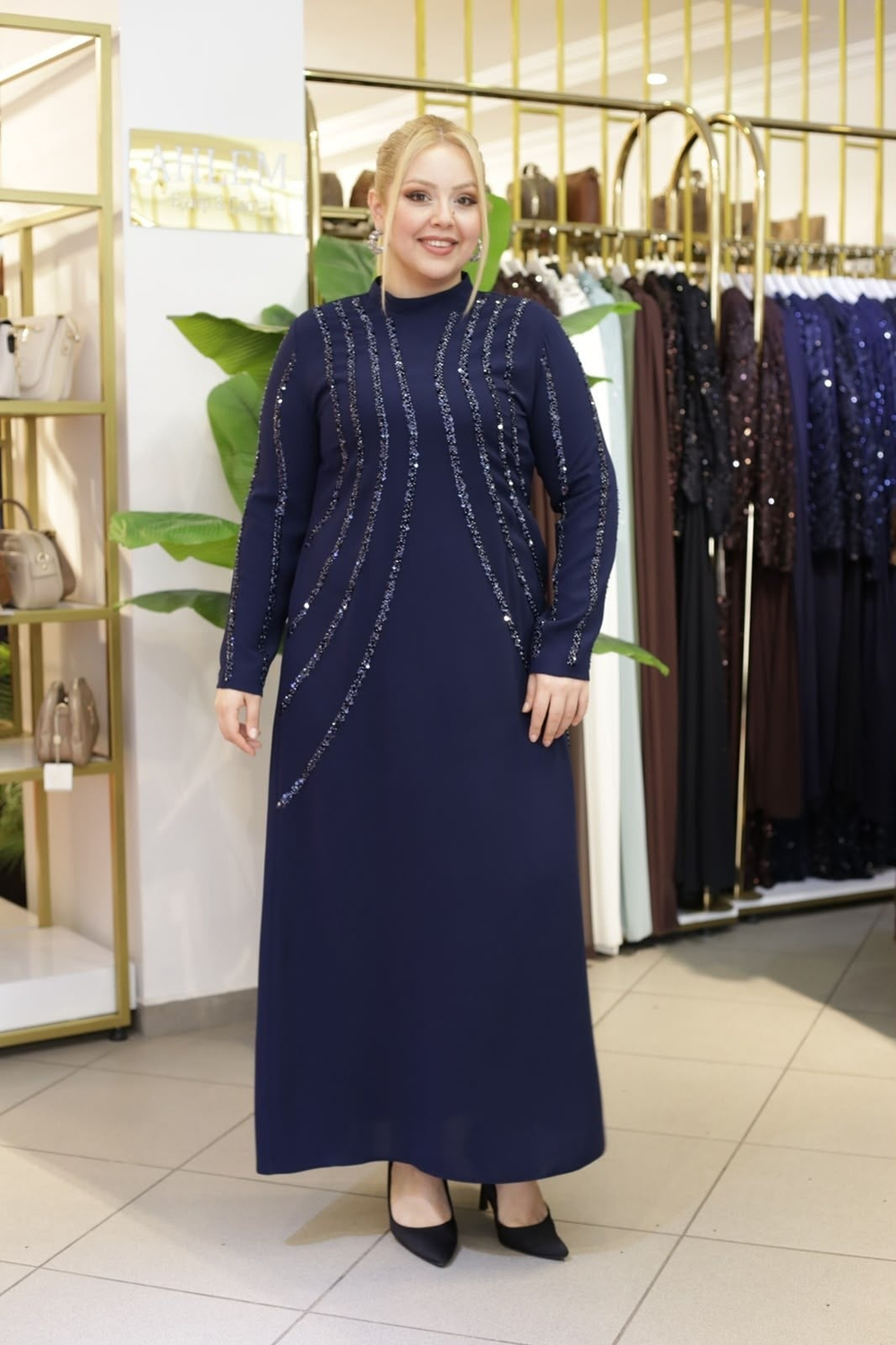 PUL İŞLEMELİ ESTEL ELBİSE 3409 KOD