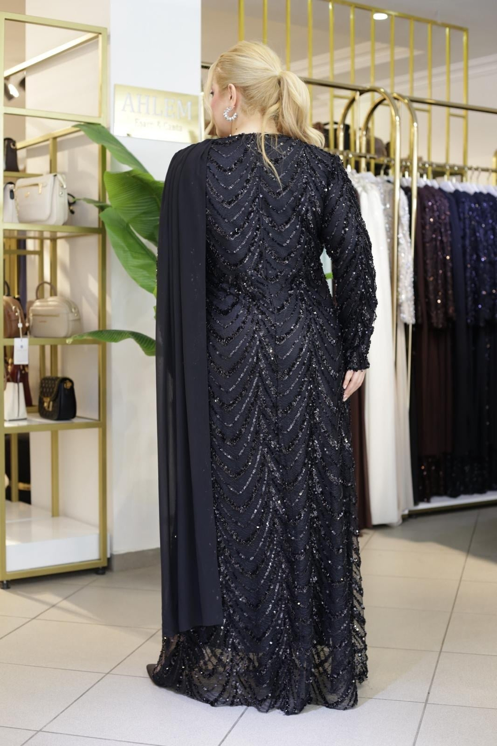 PULLU DRAPE DETAYLI ELBİSE 6002 KOD