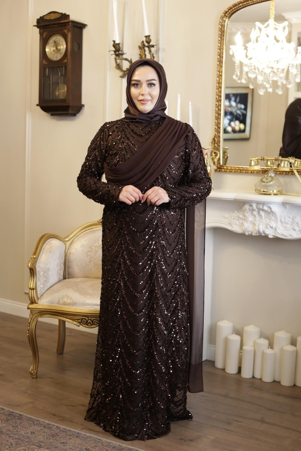PULLU DRAPE DETAYLI ELBİSE 6002 KOD