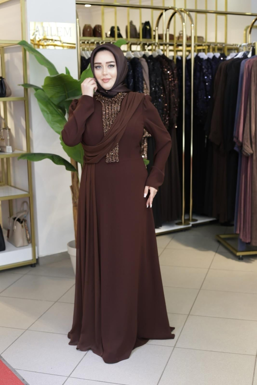 ŞİFON TAŞLI ABİYE ELBİSE 7232 KOD