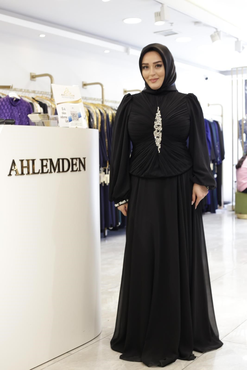 TAŞ DETAYLI DRAPELİ ABİYE ELBİSE 0068 KOD