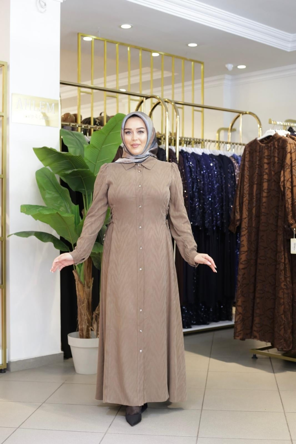 YAN BAĞCIKLI KUPRA GÖMLEK ELBİSE 26510 KOD