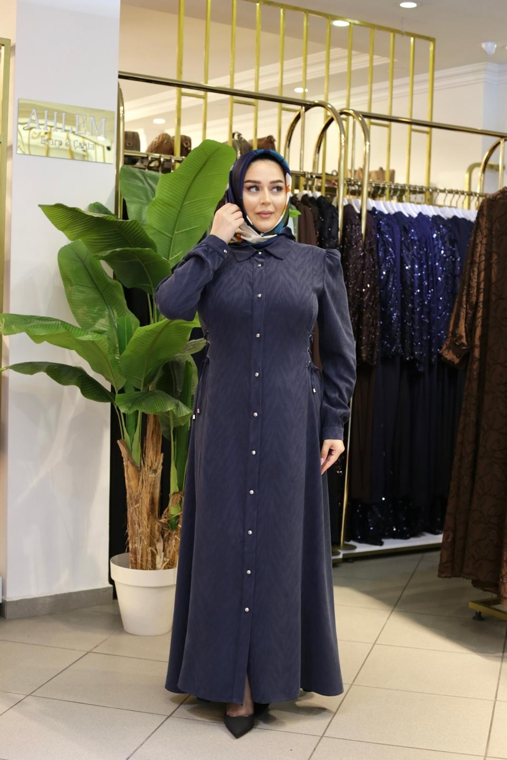 YAN BAĞCIKLI KUPRA GÖMLEK ELBİSE 26510 KOD