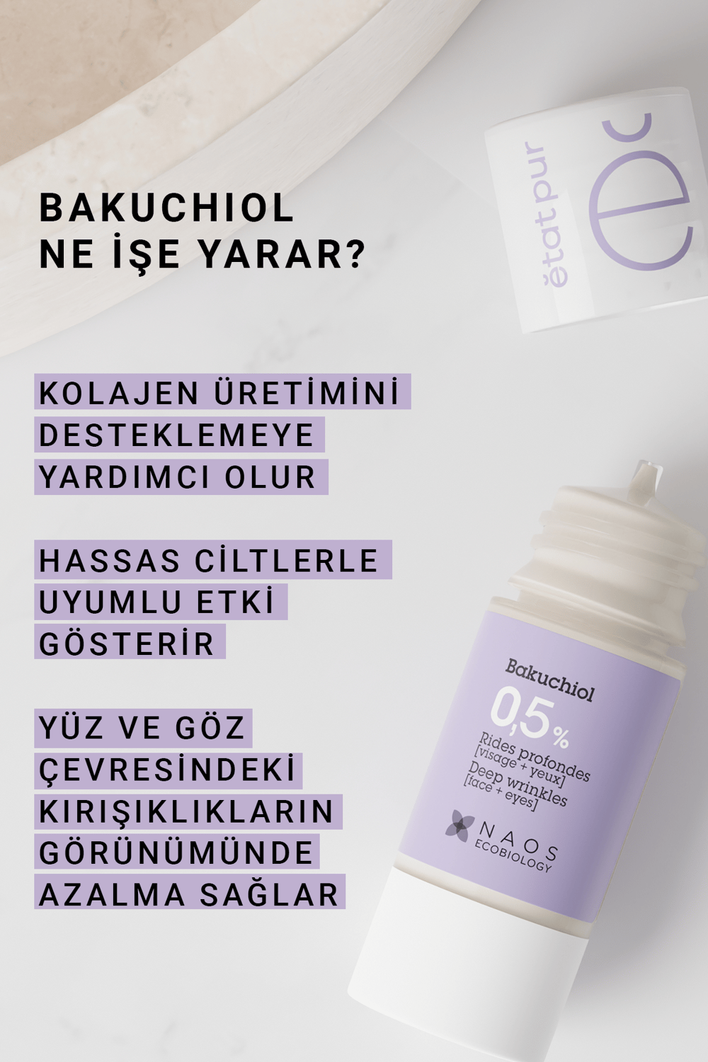 Pure Active Bakuchiol %0.5 Kırışıklık Karşıtı Saf Konsantre Bakım Serumu 15 ml