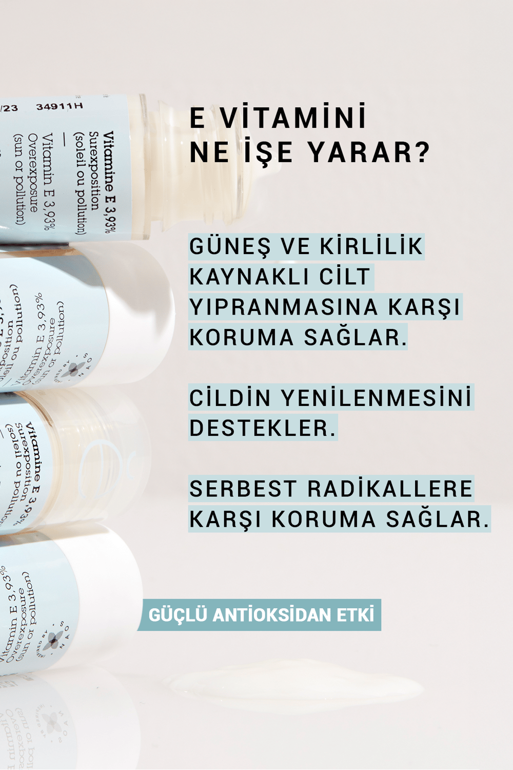 Pure Active Vitamin E Antioksidan Saf Konsantre Bakım Serumu 15 ml