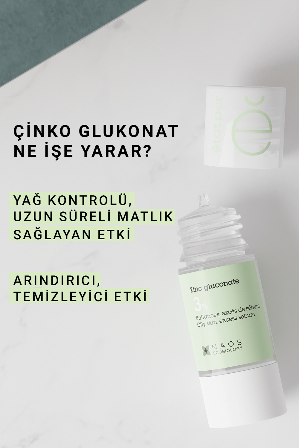 Pure Active Çinko Glukonat Sebum Dengeleyici Saf Konsantre Bakım Serumu 15 ml