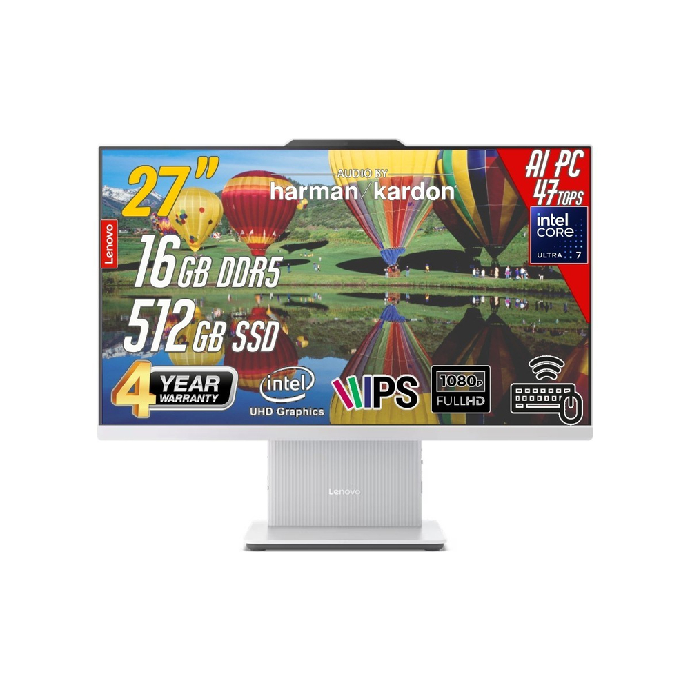 ıdeacentre 27ILL11 Intel Core U7-256V 16GB 512GB 27 Fhd Freedos Beyaz Aı-Powered Aıo Bilgisayar