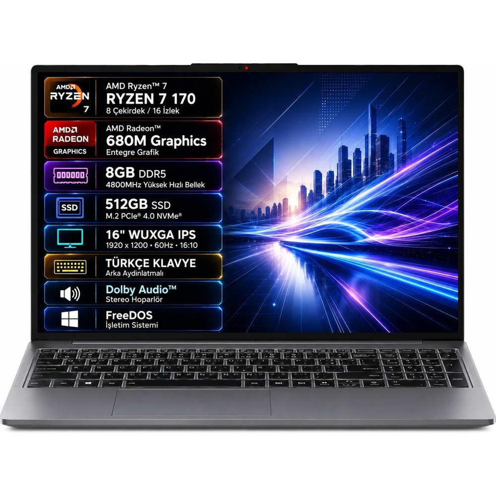 Ideapad Slim 3 16ARP10 83K800DKTR Amd Ryzen 7-170 8gb 512GB SSD 16