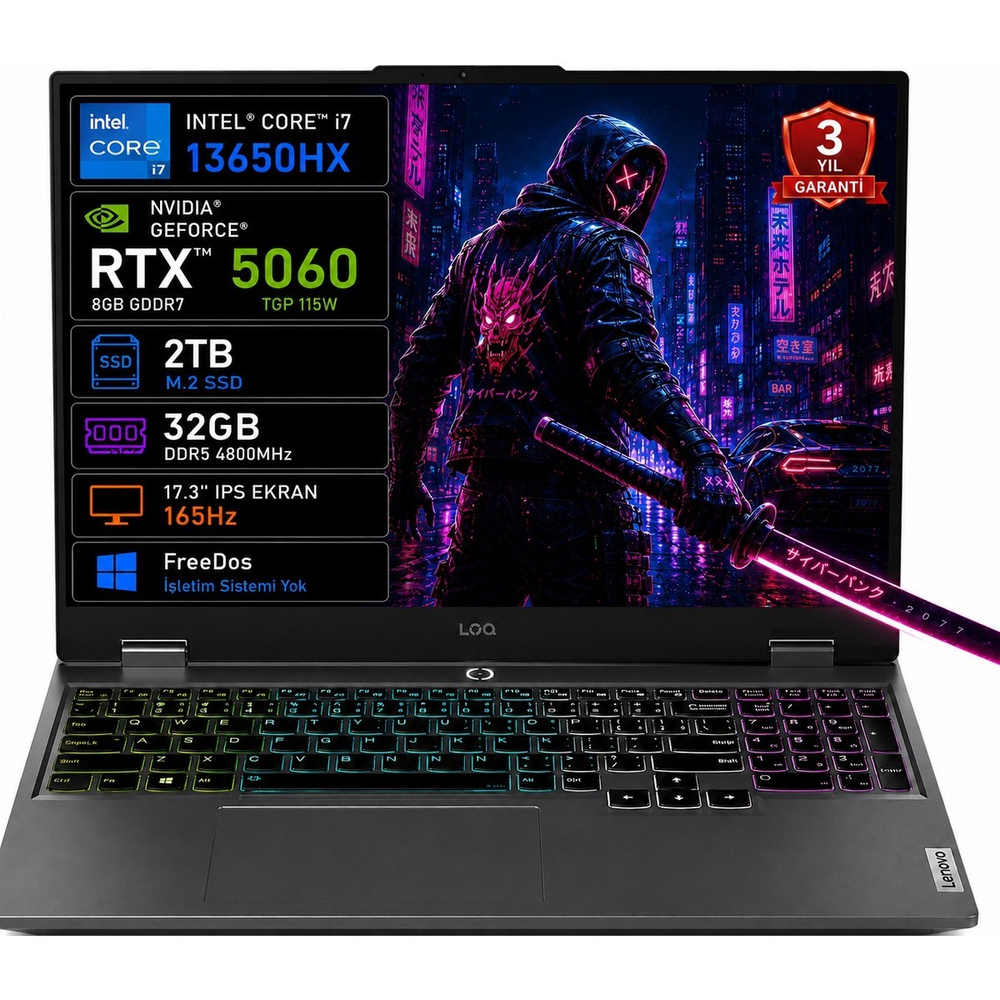 Loq 17IRX10 83JH00CKTR-01 I7-13650HX 32GB 2tb SSD RTX5060 8gb Tgp 115W 17.3
