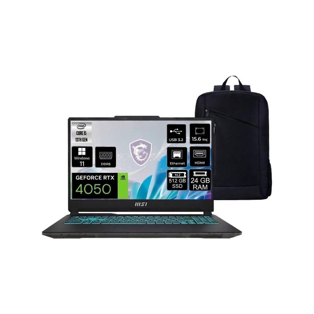 Msı Cyborg 15 A13VE-2268XTRNN Intel Core I5 13420H 24GB 512GB SSD RTX4050 Freedos 15.6