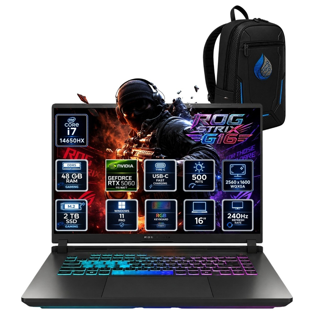 Rog Strix G16 Intel Core I7-14650HX 48 GB Ddr5 2 Tb SSD Rtx 5060 8gb 16'' Wqxga Rog Nebula IPS 240Hz Windows 11 Pro Oyuncu Dizüstü Bilgisayar G615JMR-S5048RNP19