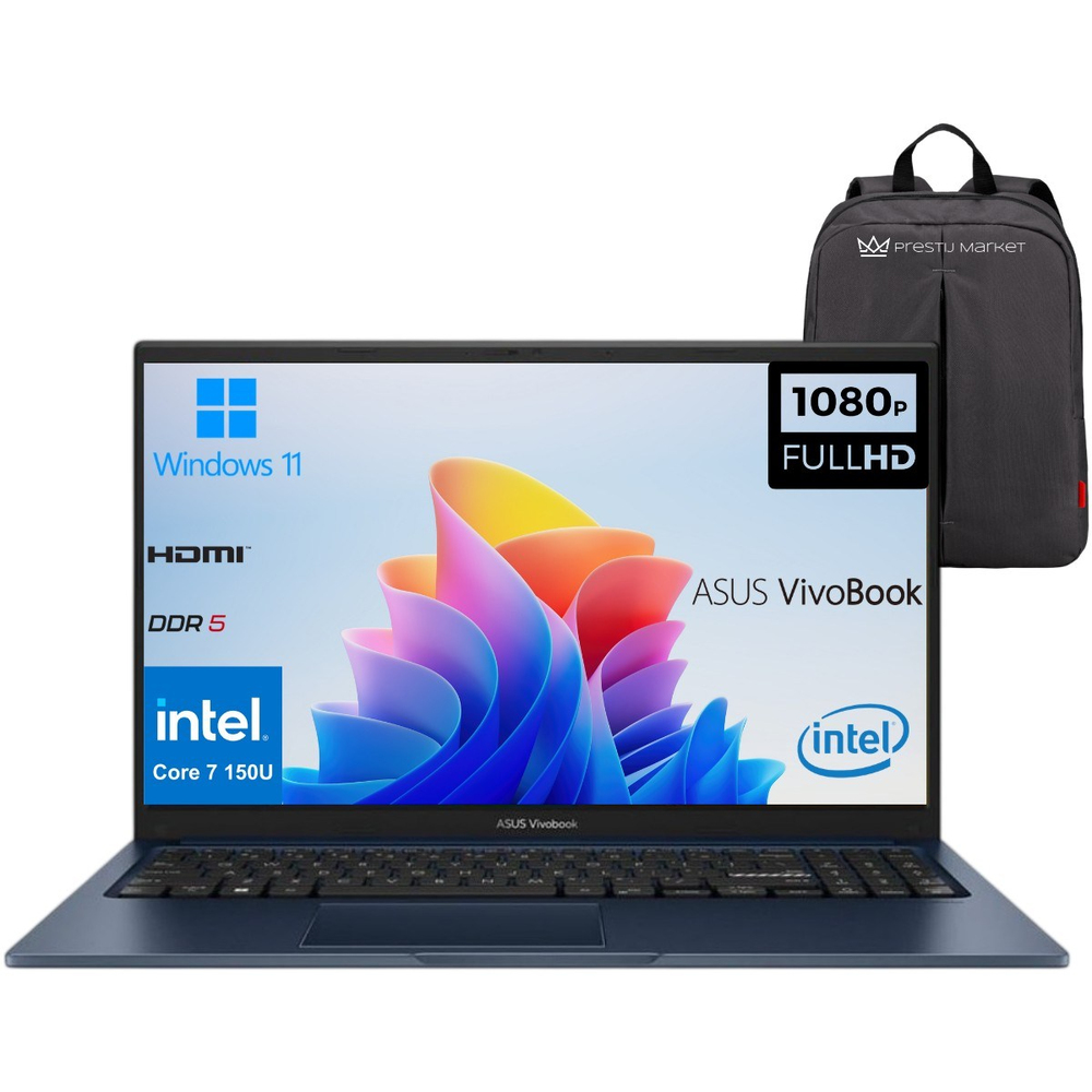 Vivobook 15 X1504VA-BQ5456 P5 Intel Core 7 150U 40GB Ram 512GB SSD 15.6'' WIN11 Taşınabilir Bilgisayar (Çanta Hediyeli)