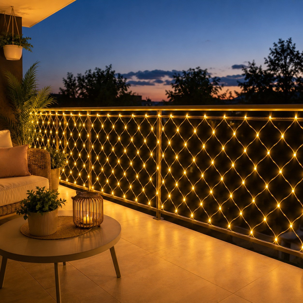 10W Sarı Işıklı Ağ LED Aydınlatma Sıcak Sarı Dekoratif Işık Bahçe Balkon Teras Çit Duvar Süsleme ve Dış Mekan Dekorasyon Ledi