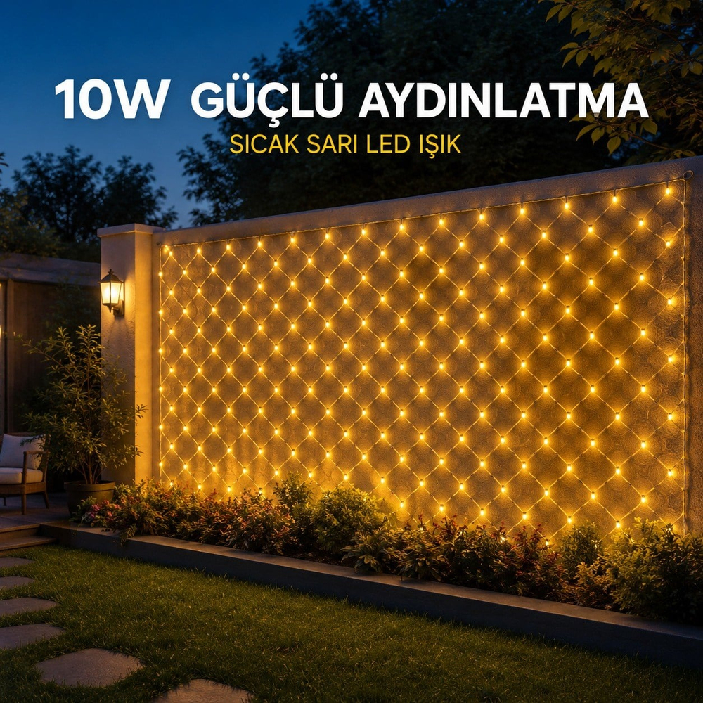 10W Sarı Işıklı Ağ LED Aydınlatma Sıcak Sarı Dekoratif Işık Bahçe Balkon Teras Çit Duvar Süsleme ve Dış Mekan Dekorasyon Ledi