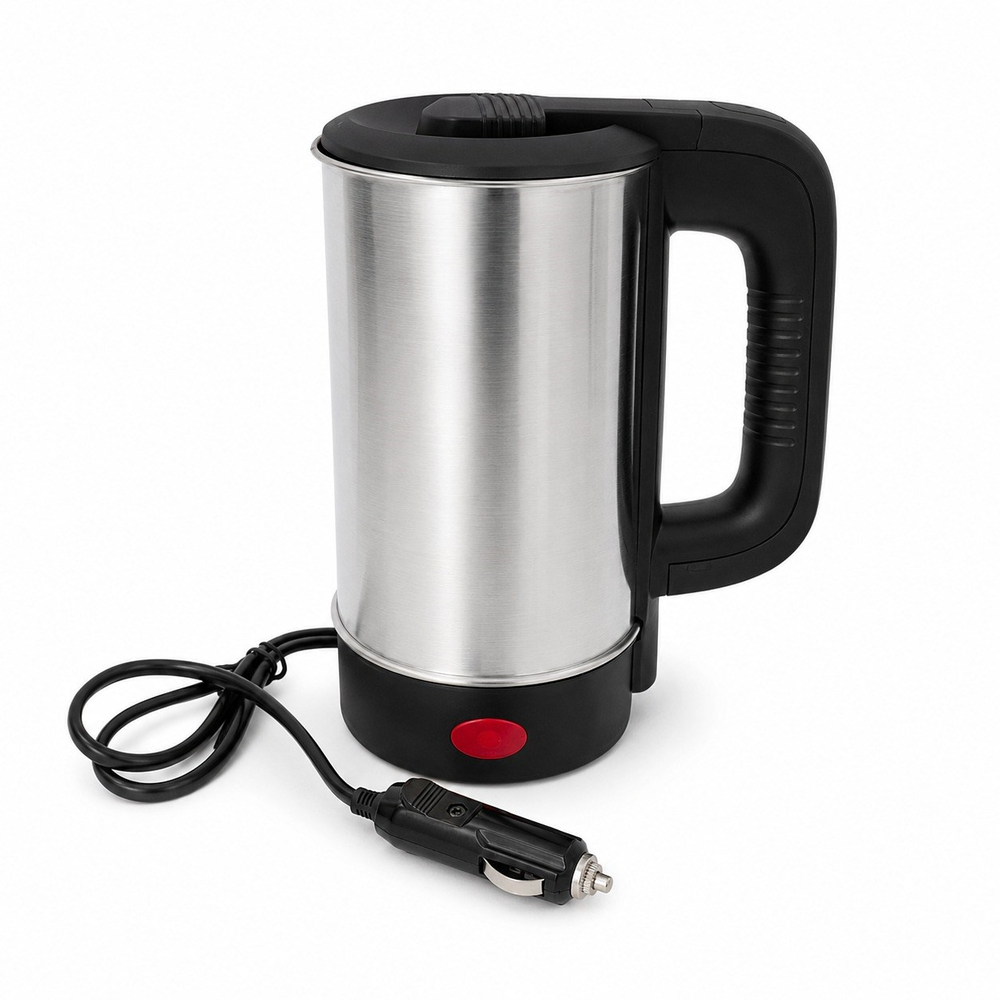 24V 800 ml Araç İçi Çakmaklık Girişli Paslanmaz Çelik Su Isıtıcı Kettle Otomatik Kapanma ve Kuru Kaynama Koruması