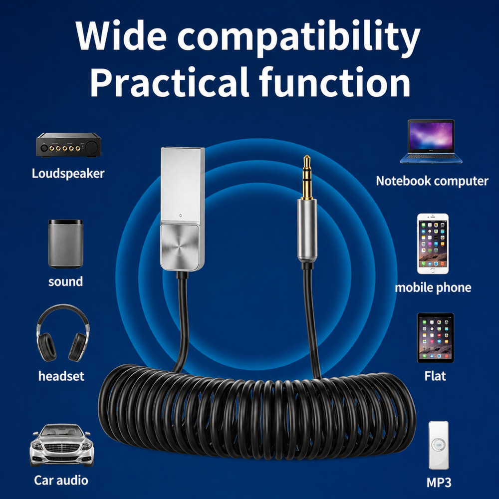 A13 Aux Kit Bluetooth Çevirici USB 3.5mm AUX Bluetooth Adaptör Araç Ses Aktarım Kablosu USB Beslemeli Spiral Kablo