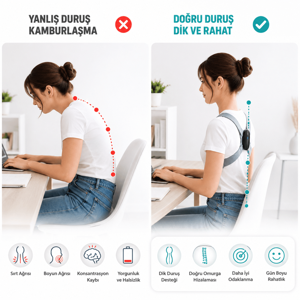 Akıllı Dik Duruş Aleti Titreşimli Duruş Düzeltici Hatırlatıcı Ayarlanabilir Omuz Destek Aparatı Şarjlı