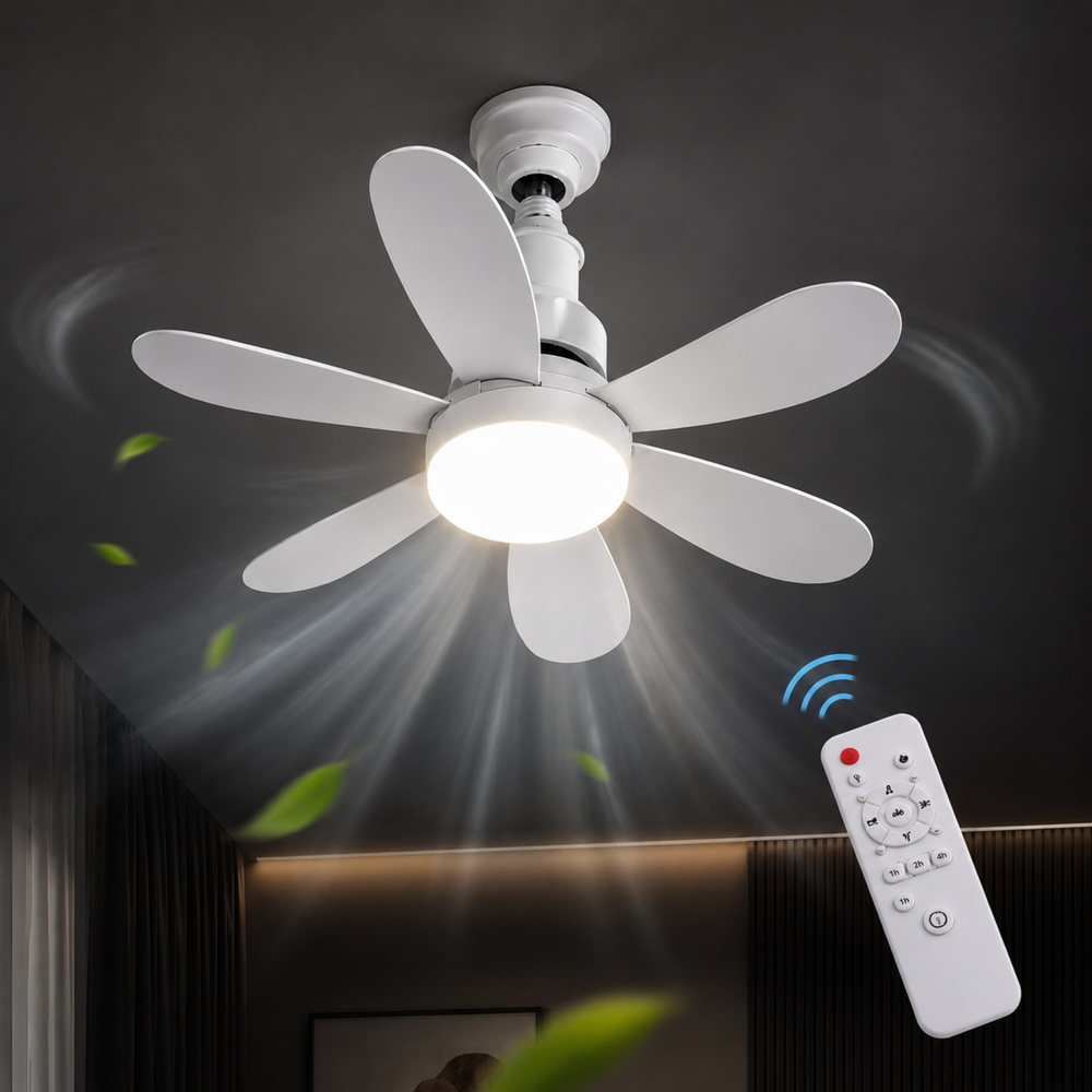 ATC Uzaktan Kumandalı Işıklı Tavan Vantilatörü E27 Duy Uyumlu LED Aydınlatmalı Ampul Sessiz Çalışan Tavan Fanı 30W Enerji Tasarruflu Vantilatör Lamba